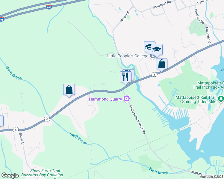 map of restaurants, bars, coffee shops, grocery stores, and more near 91 U.S. 6 in Mattapoisett