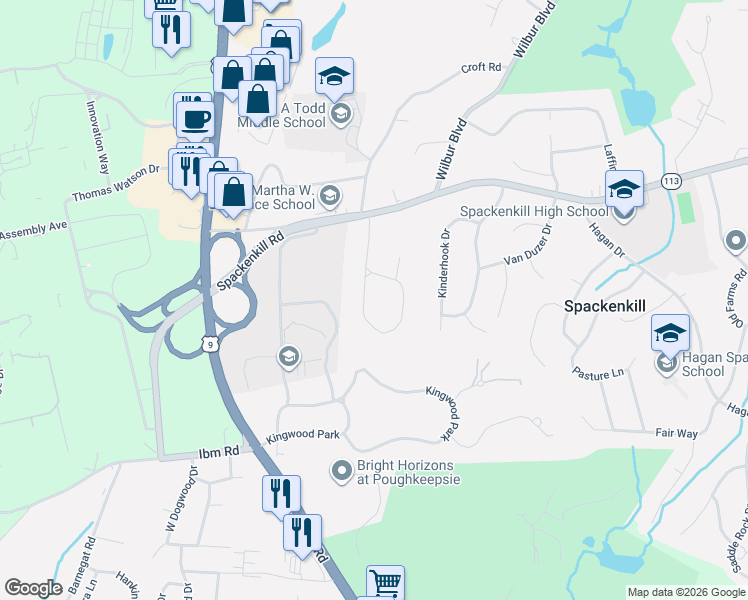 map of restaurants, bars, coffee shops, grocery stores, and more near 14 Flower Hill Road in Poughkeepsie