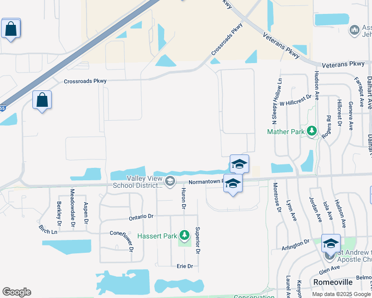 map of restaurants, bars, coffee shops, grocery stores, and more near 740 Pro Logis Parkway in Romeoville