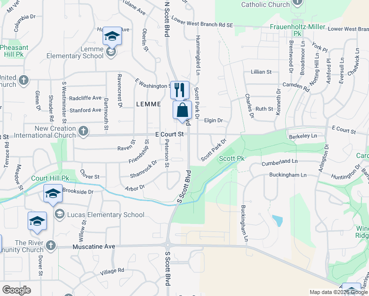 map of restaurants, bars, coffee shops, grocery stores, and more near 417 South Scott Boulevard in Iowa City