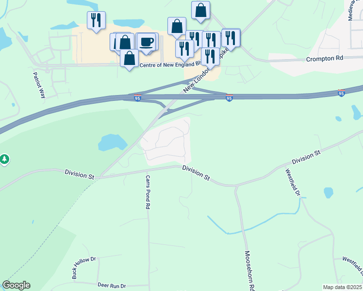 map of restaurants, bars, coffee shops, grocery stores, and more near 37 Pine Grove Lane in West Greenwich