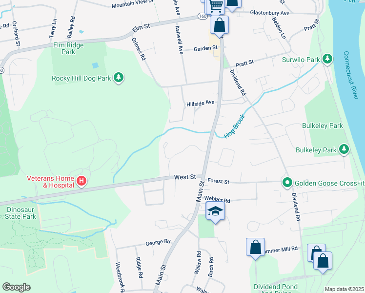 map of restaurants, bars, coffee shops, grocery stores, and more near 100 Carillon Drive in Rocky Hill