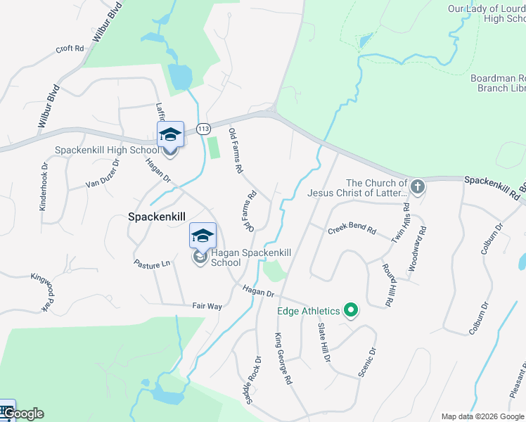 map of restaurants, bars, coffee shops, grocery stores, and more near 54 Old Farms Road in Poughkeepsie
