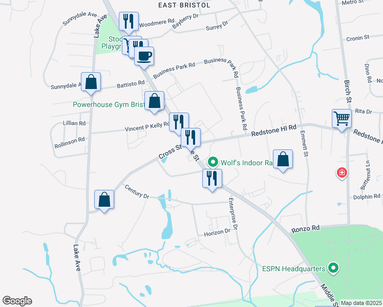 map of restaurants, bars, coffee shops, grocery stores, and more near 524 Middle Street in Bristol