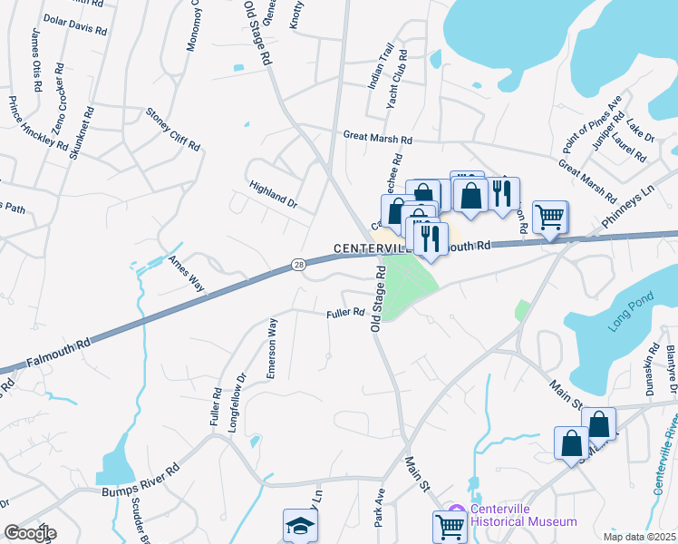map of restaurants, bars, coffee shops, grocery stores, and more near 1815 Falmouth Road in Barnstable