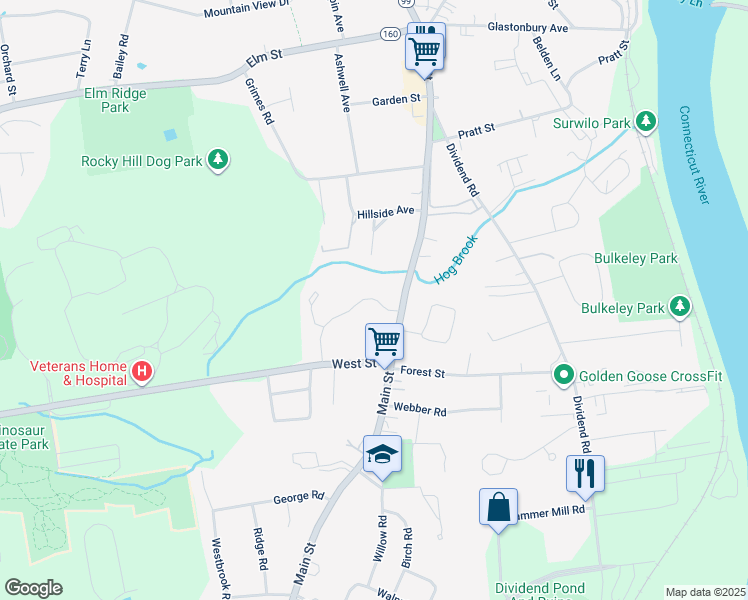 map of restaurants, bars, coffee shops, grocery stores, and more near 100 Carillon Drive in Rocky Hill