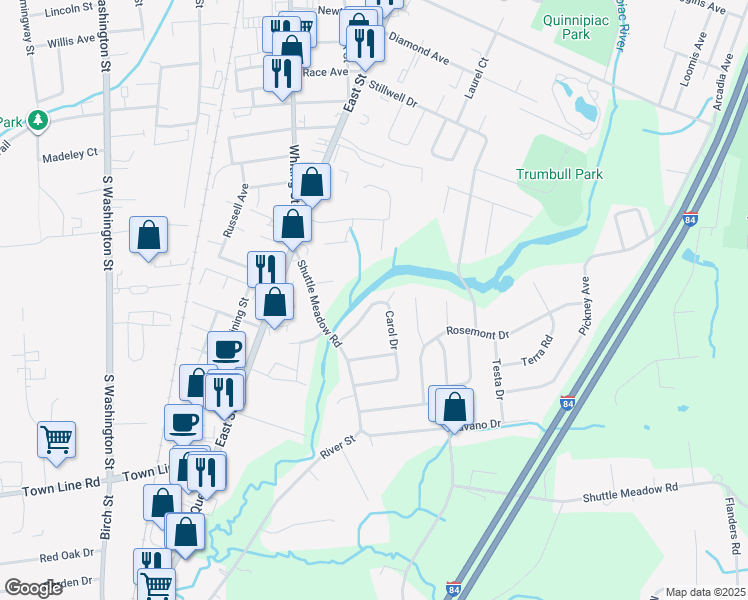 map of restaurants, bars, coffee shops, grocery stores, and more near 36 Carol Drive in Plainville