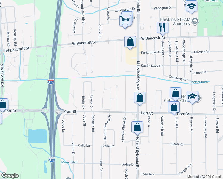 map of restaurants, bars, coffee shops, grocery stores, and more near 1746 Brooklynn Park East in Toledo