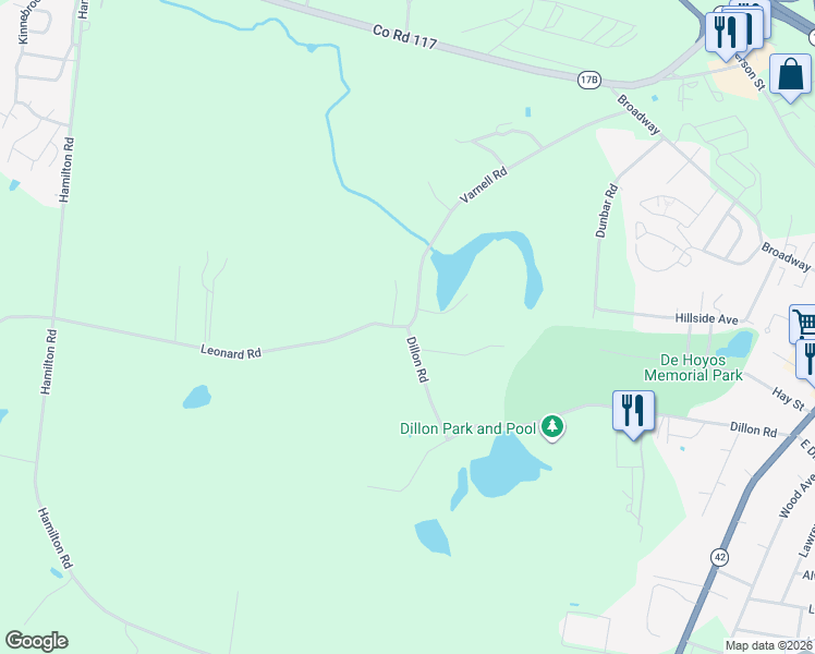 map of restaurants, bars, coffee shops, grocery stores, and more near 4 Leonard Road in Monticello