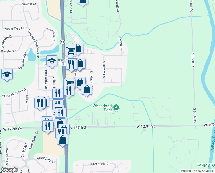 map of restaurants, bars, coffee shops, grocery stores, and more near 23719 West Cotswald Drive in Plainfield