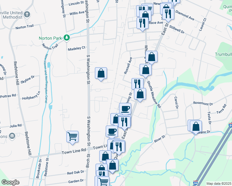 map of restaurants, bars, coffee shops, grocery stores, and more near 58 Bartlett Street in Plainville