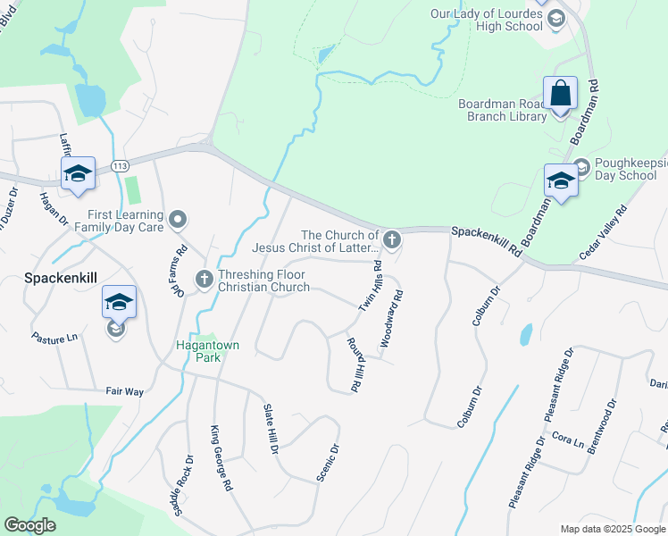map of restaurants, bars, coffee shops, grocery stores, and more near 90 Round Hill Road in Poughkeepsie