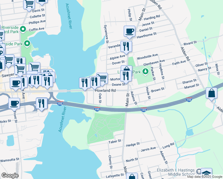 map of restaurants, bars, coffee shops, grocery stores, and more near 54 Howland Road in Fairhaven