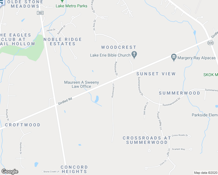 map of restaurants, bars, coffee shops, grocery stores, and more near 11950 Girdled Road in Painesville