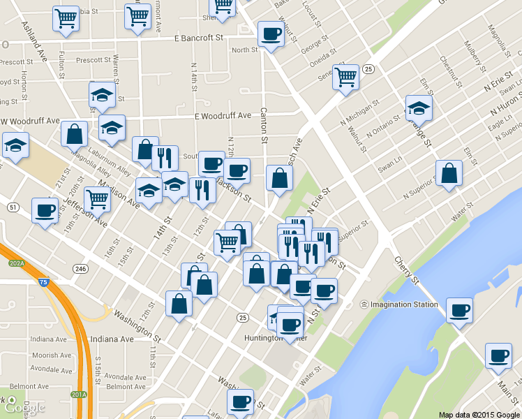map of restaurants, bars, coffee shops, grocery stores, and more near 905 Jackson St in Toledo