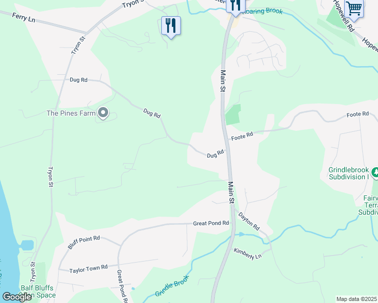 map of restaurants, bars, coffee shops, grocery stores, and more near 84 Dug Road in Glastonbury