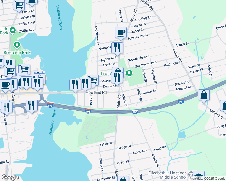 map of restaurants, bars, coffee shops, grocery stores, and more near 70 Howland Road in Fairhaven