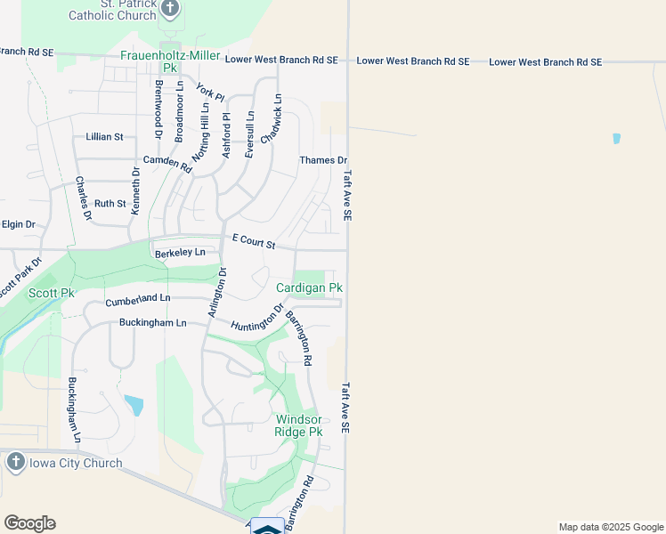 map of restaurants, bars, coffee shops, grocery stores, and more near 409 Taft Avenue Southeast in Iowa City