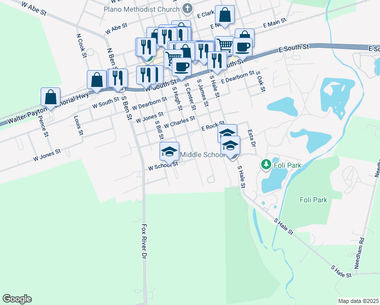 map of restaurants, bars, coffee shops, grocery stores, and more near 712 South Hugh Street in Plano