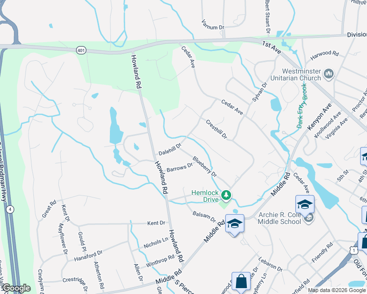 map of restaurants, bars, coffee shops, grocery stores, and more near 10 Blueberry Dr in East Greenwich