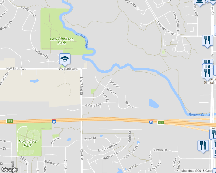 map of restaurants, bars, coffee shops, grocery stores, and more near 5155 69th Street in Urbandale