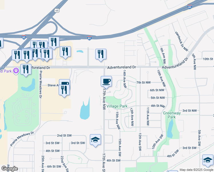 map of restaurants, bars, coffee shops, grocery stores, and more near 615 17th Avenue Northwest in Altoona