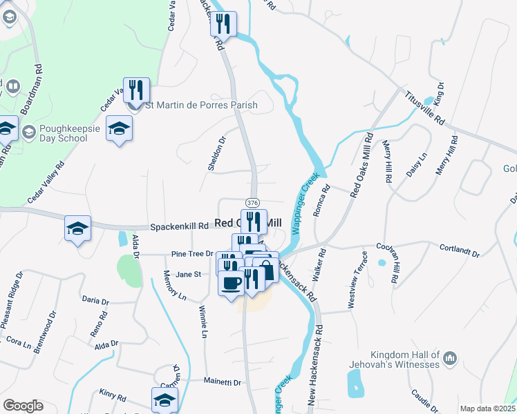 map of restaurants, bars, coffee shops, grocery stores, and more near 6 Hogan Drive in Poughkeepsie