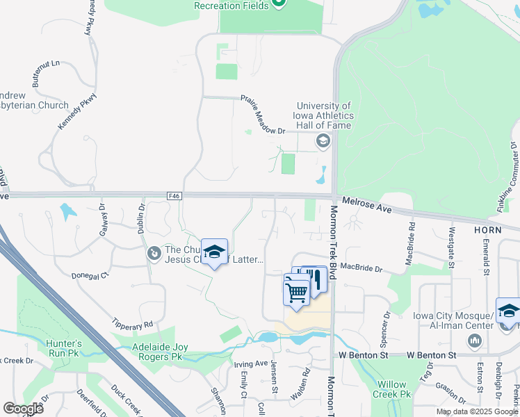 map of restaurants, bars, coffee shops, grocery stores, and more near 326 Willow Wind Place in Iowa City