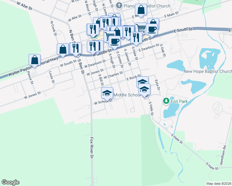 map of restaurants, bars, coffee shops, grocery stores, and more near 712 South Hugh Street in Plano