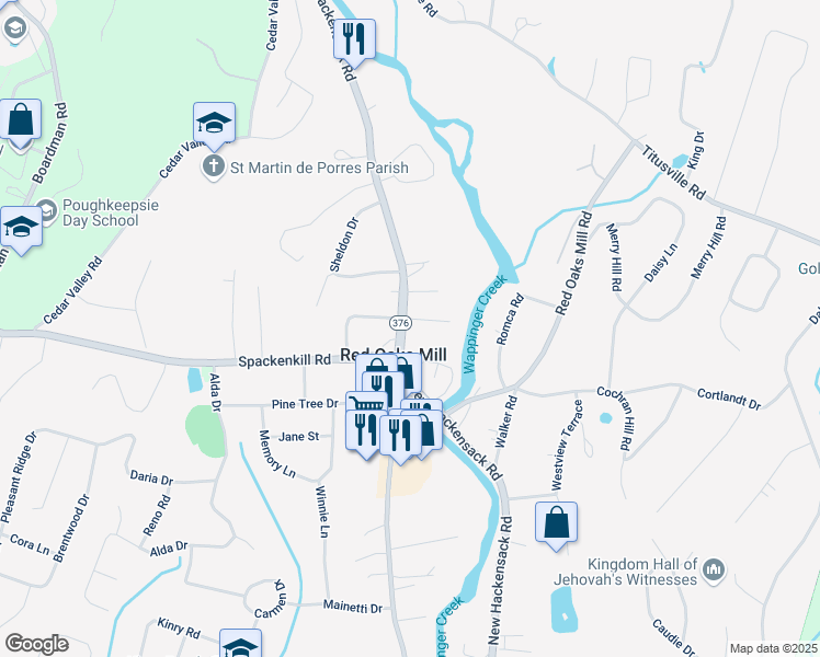 map of restaurants, bars, coffee shops, grocery stores, and more near 6 Hogan Drive in Poughkeepsie