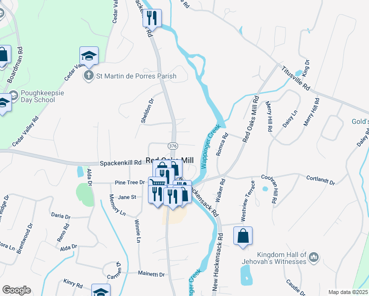 map of restaurants, bars, coffee shops, grocery stores, and more near 6 Hogan Drive in Poughkeepsie