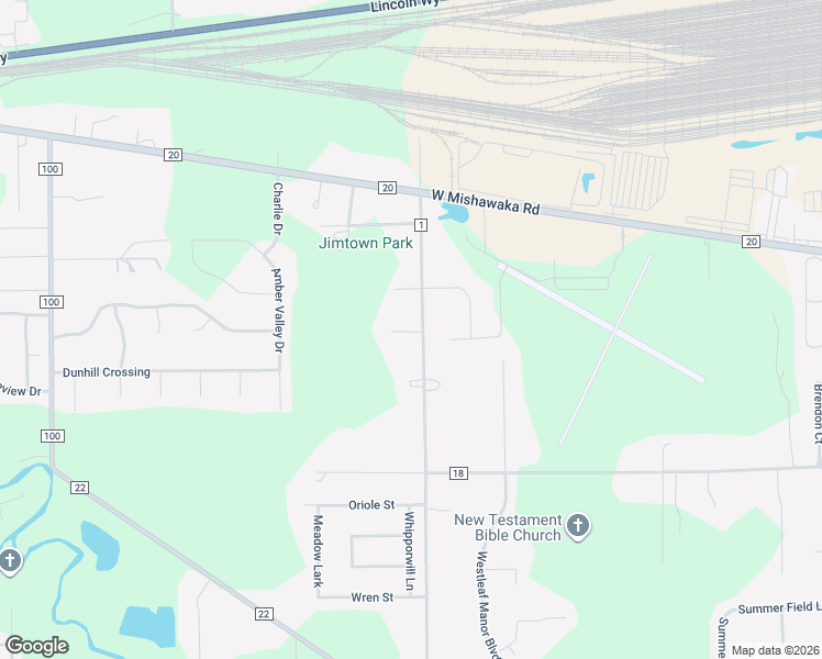 map of restaurants, bars, coffee shops, grocery stores, and more near 57710 County Road 1 in Elkhart
