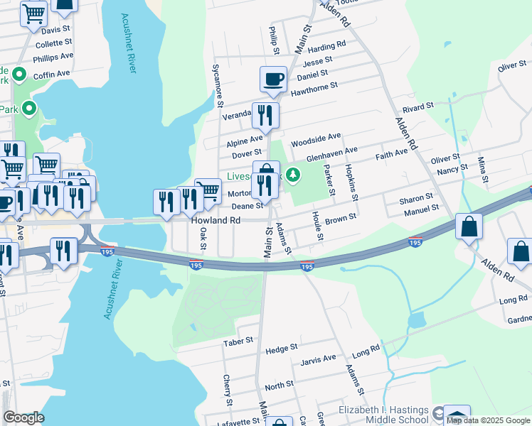 map of restaurants, bars, coffee shops, grocery stores, and more near 70 Howland Road in Fairhaven