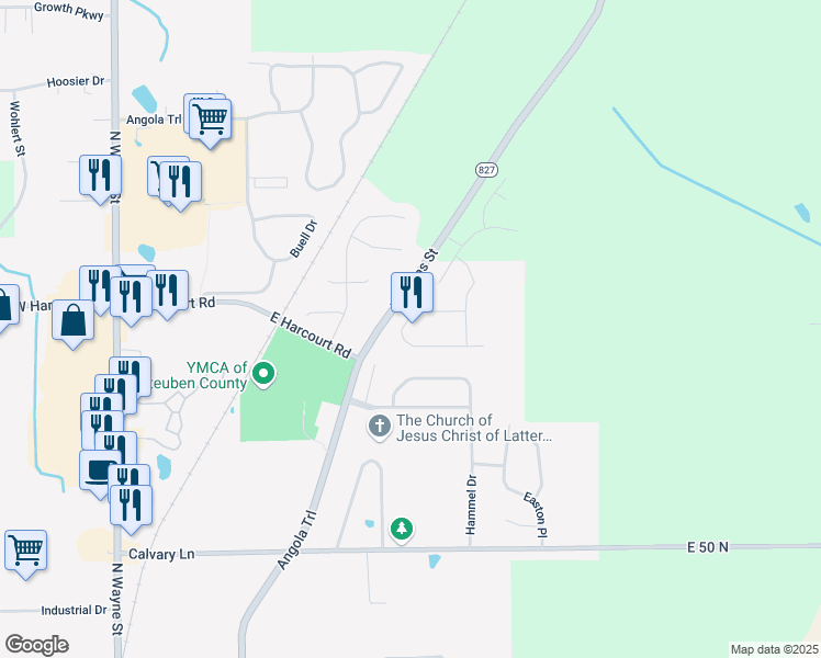 map of restaurants, bars, coffee shops, grocery stores, and more near 804 Pristine Avenue in Angola
