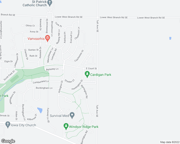 map of restaurants, bars, coffee shops, grocery stores, and more near 409 Taft Avenue Southeast in Iowa City