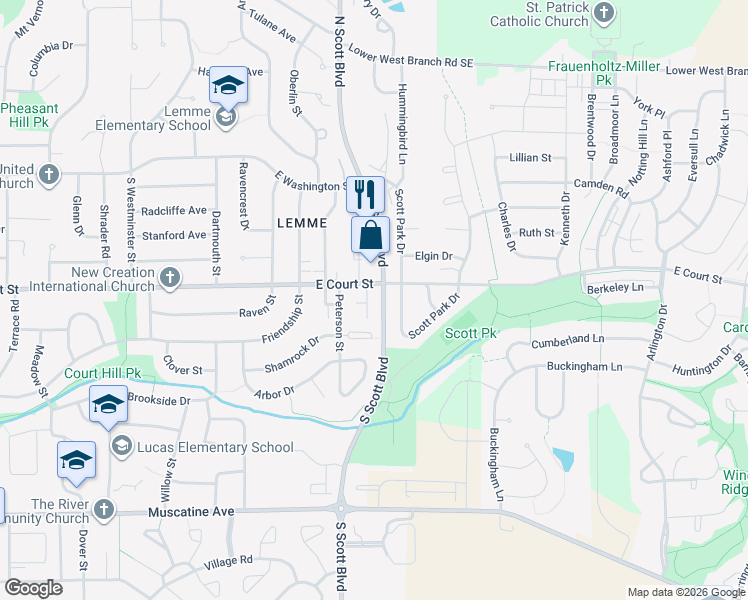map of restaurants, bars, coffee shops, grocery stores, and more near 417 South Scott Boulevard in Iowa City