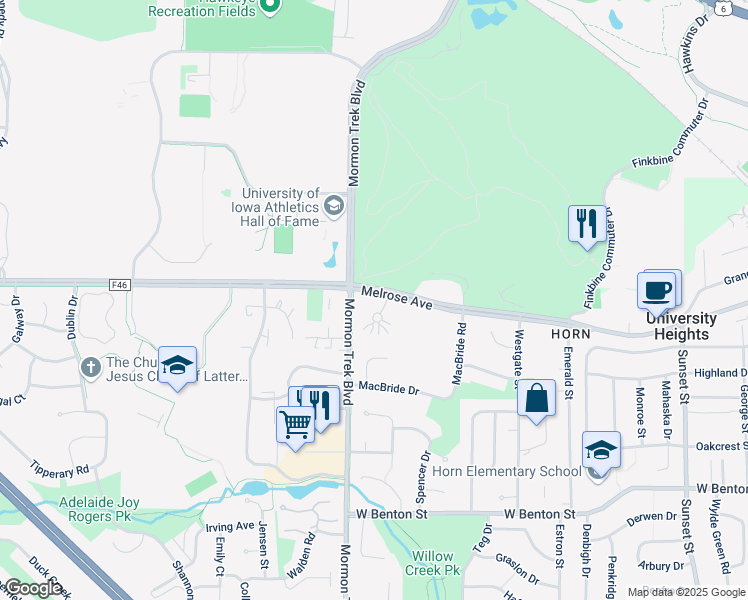 map of restaurants, bars, coffee shops, grocery stores, and more near in Iowa City