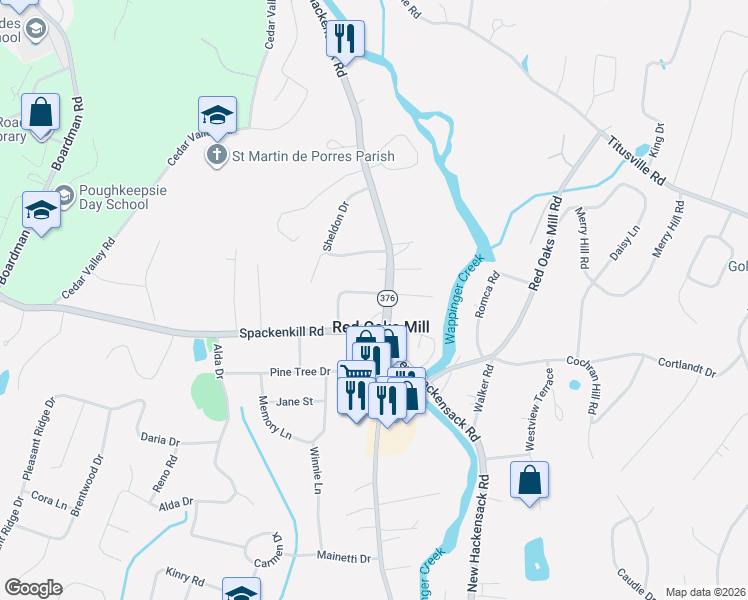 map of restaurants, bars, coffee shops, grocery stores, and more near 30 Orchard Park in Poughkeepsie