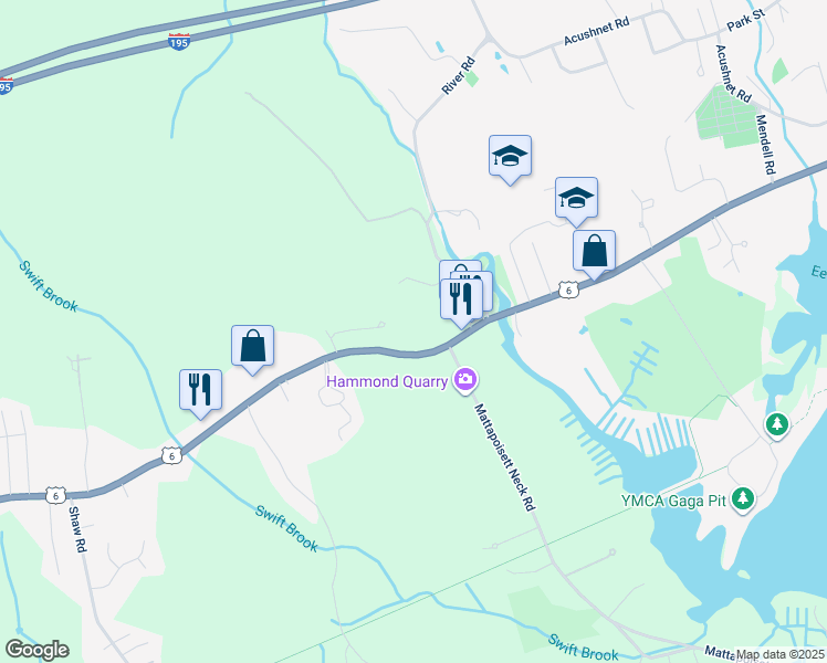 map of restaurants, bars, coffee shops, grocery stores, and more near 91 U.S. 6 in Mattapoisett