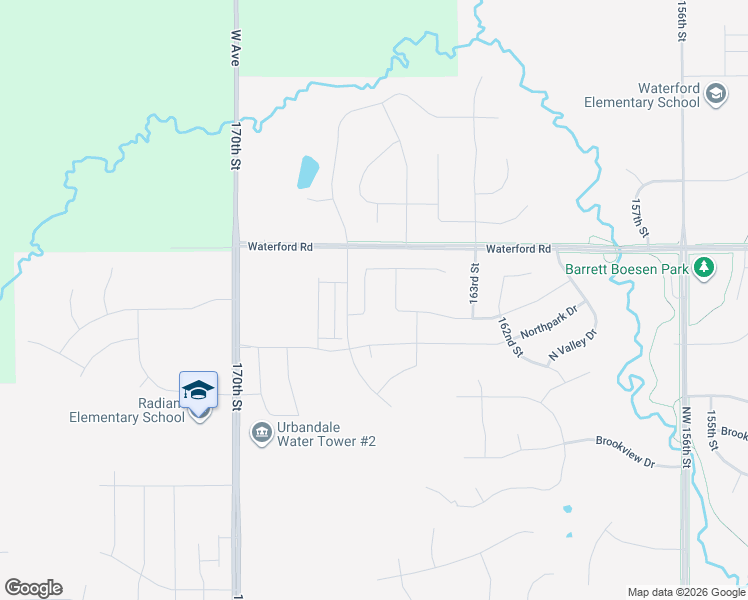 map of restaurants, bars, coffee shops, grocery stores, and more near 165th Street in Urbandale