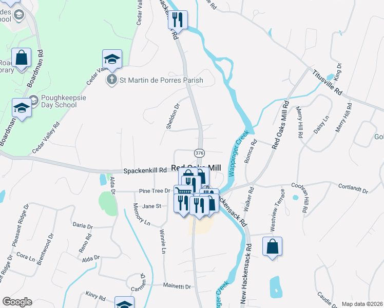 map of restaurants, bars, coffee shops, grocery stores, and more near 30 Orchard Park in Poughkeepsie