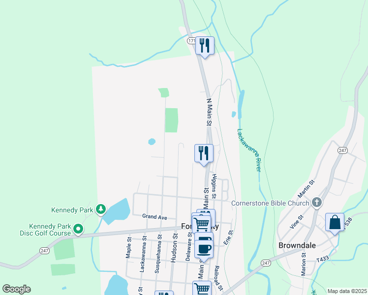 map of restaurants, bars, coffee shops, grocery stores, and more near 1099 Hudson Street in Forest City