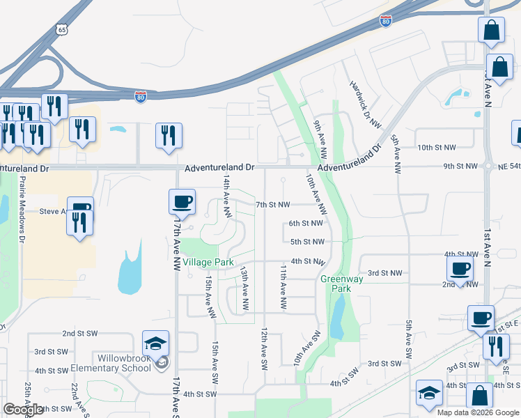 map of restaurants, bars, coffee shops, grocery stores, and more near 618 12th Avenue Northwest in Altoona