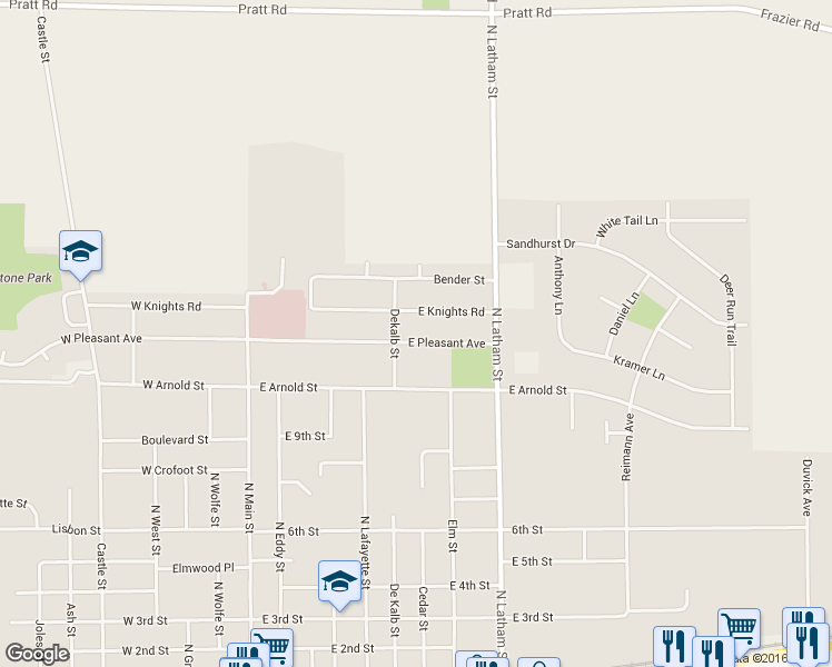 map of restaurants, bars, coffee shops, grocery stores, and more near 521 East Pleasant Avenue in Sandwich