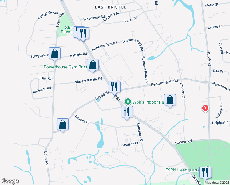 map of restaurants, bars, coffee shops, grocery stores, and more near 524 Middle Street in Bristol
