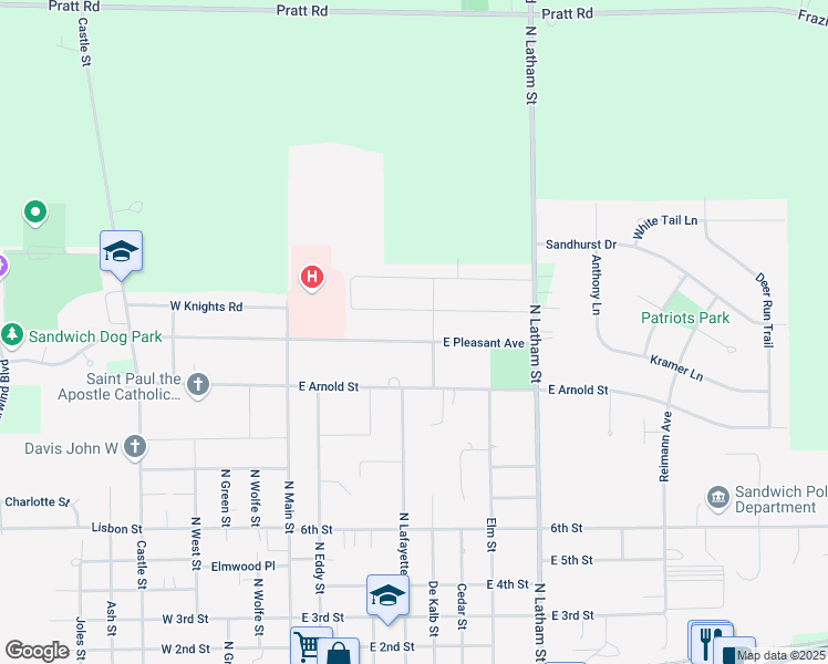 map of restaurants, bars, coffee shops, grocery stores, and more near 409 East Pleasant Avenue in Sandwich