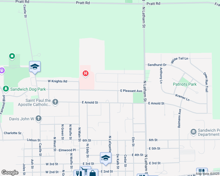 map of restaurants, bars, coffee shops, grocery stores, and more near 409 East Pleasant Avenue in Sandwich