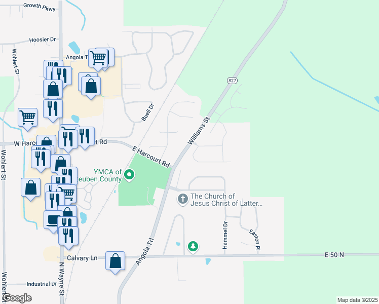 map of restaurants, bars, coffee shops, grocery stores, and more near 804 Pristine Avenue in Angola