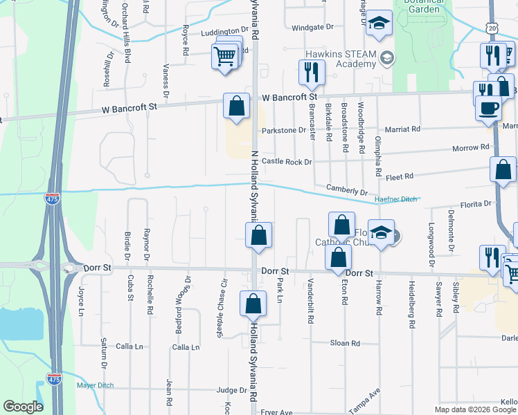 map of restaurants, bars, coffee shops, grocery stores, and more near 1826 North Holland Sylvania Road in Toledo