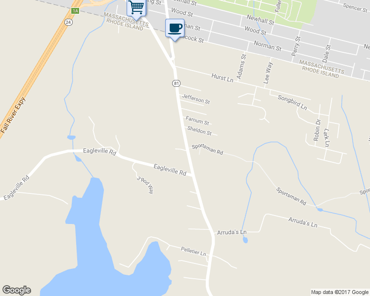 map of restaurants, bars, coffee shops, grocery stores, and more near 217 Stafford Road in Tiverton